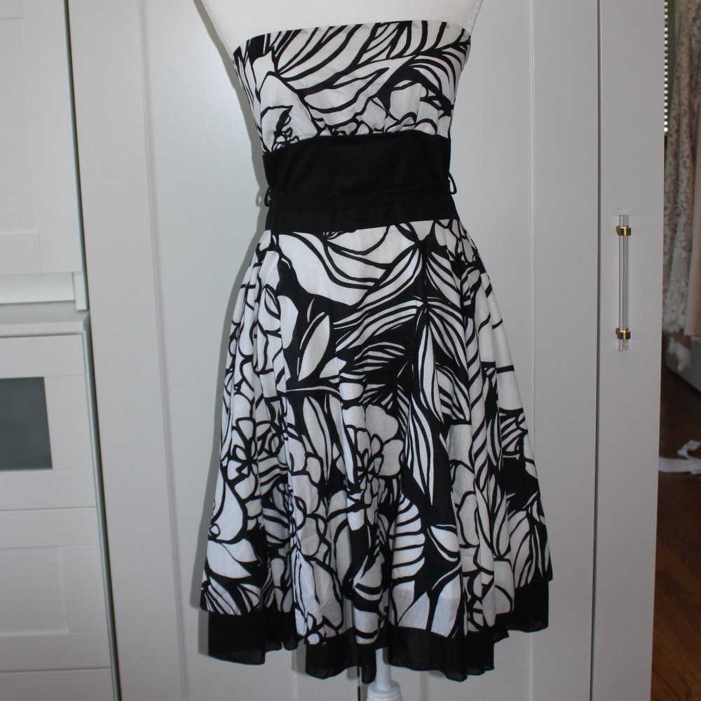 Estam black and white floral strapless dress